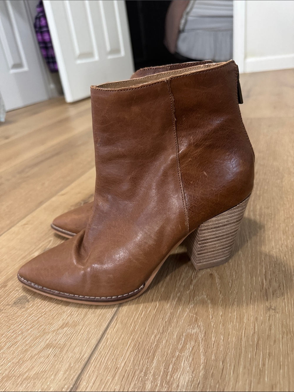 Lucky Brand Brown Pointed-Toe Mid-Calf Heeled Boots